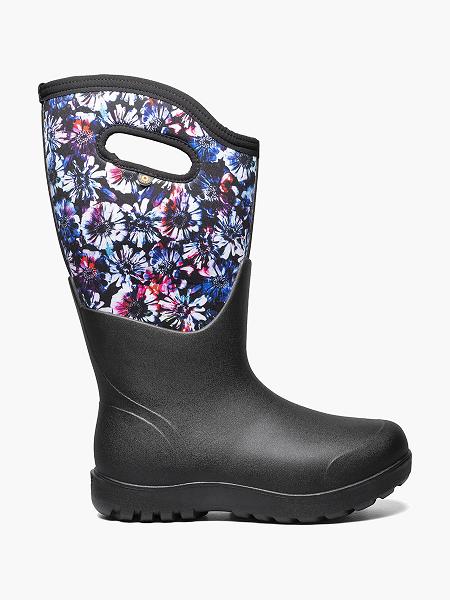 BOGS Boots Deutschland - Neo-Classic Wide Calf Real Flower Farmstiefel Damen Schwarz Multi DE70463